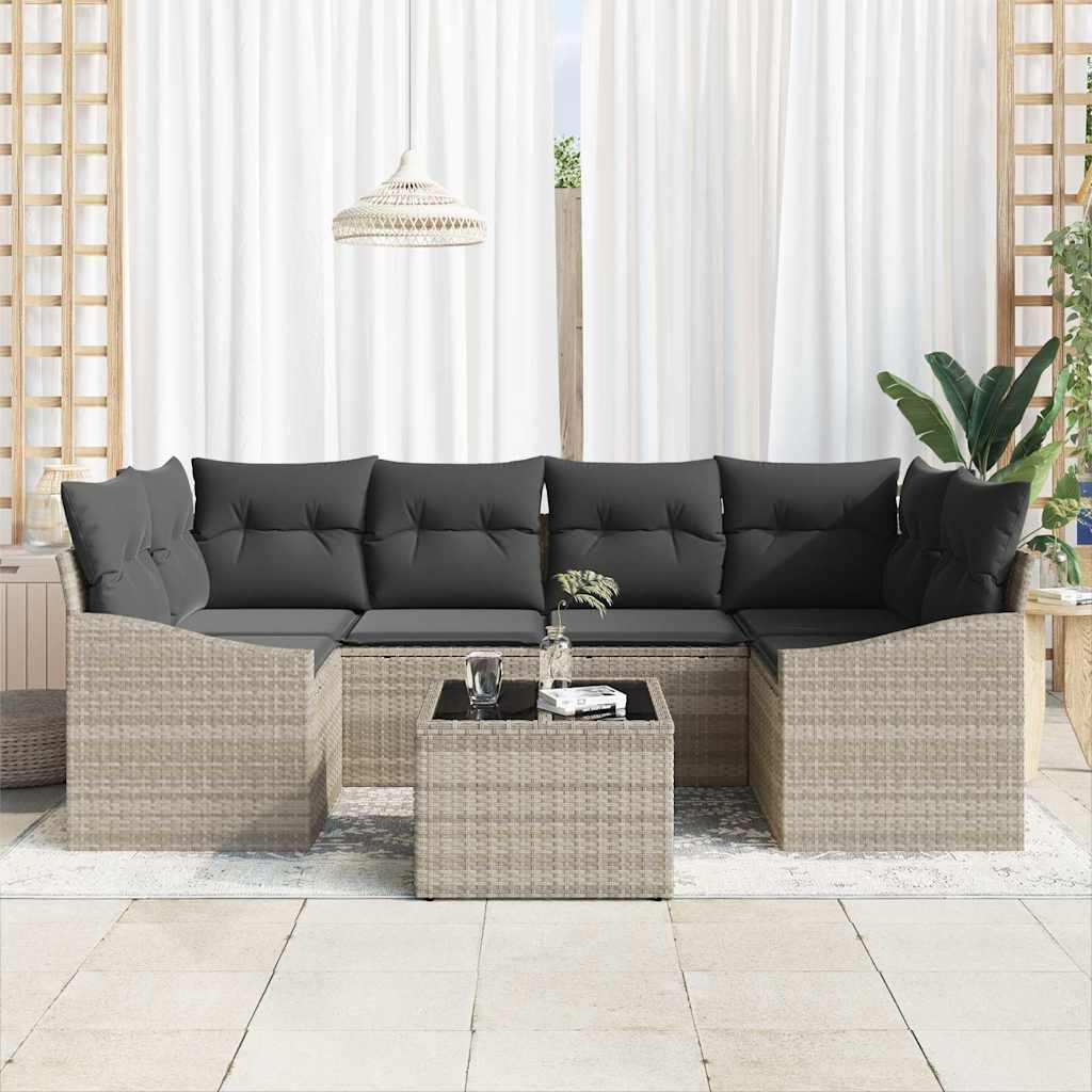Sofa Set mit Kissen 7 pcs Hellgrau und Dunkelgrau Poly-Rattan