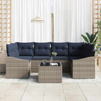 Sofa Set mit Kissen 7 pcs Grau und Marineblau Poly-Rattan