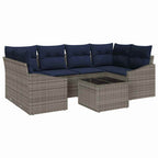 Sofa Set mit Kissen 7 pcs Grau und Marineblau Poly-Rattan
