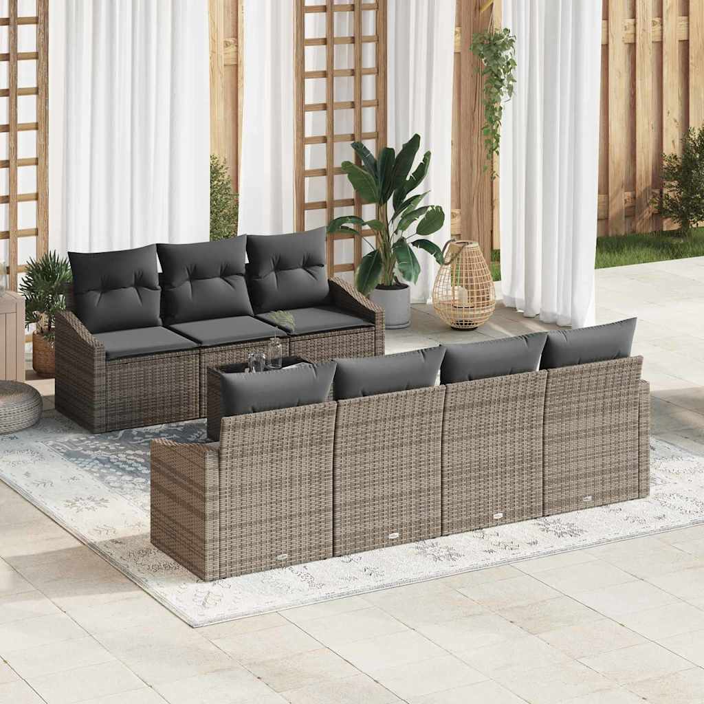 Sofa Set mit Kissen mit Speicher 8 pcs Grau Poly-Rattan