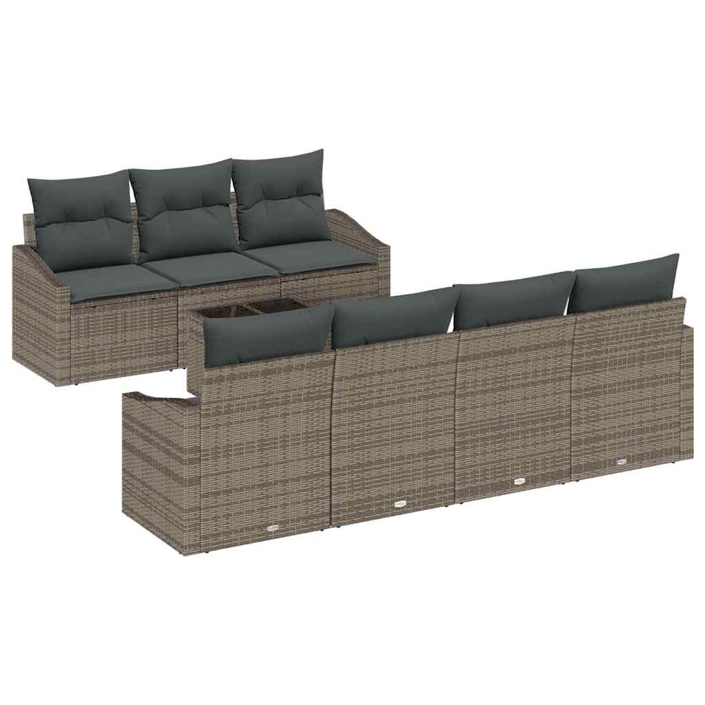 Sofa Set mit Kissen mit Speicher 8 pcs Grau Poly-Rattan