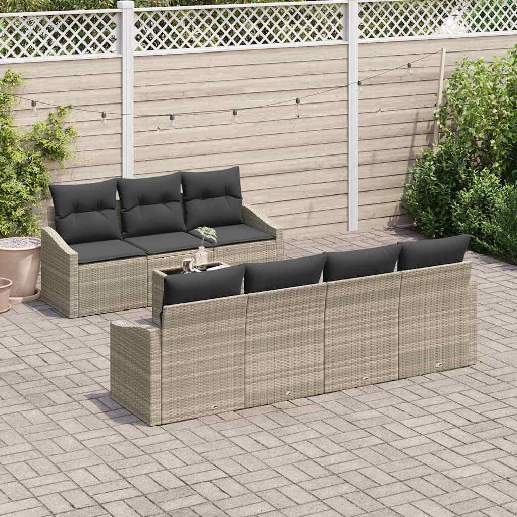Sofa Set mit Kissen 8 pcs Hellgrau und Dunkelgrau Poly-Rattan