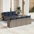 Sofa Set mit Kissen 8 pcs Grau und Marineblau Poly-Rattan