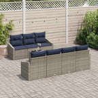 Sofa Set mit Kissen 8 pcs Grau und Marineblau Poly-Rattan
