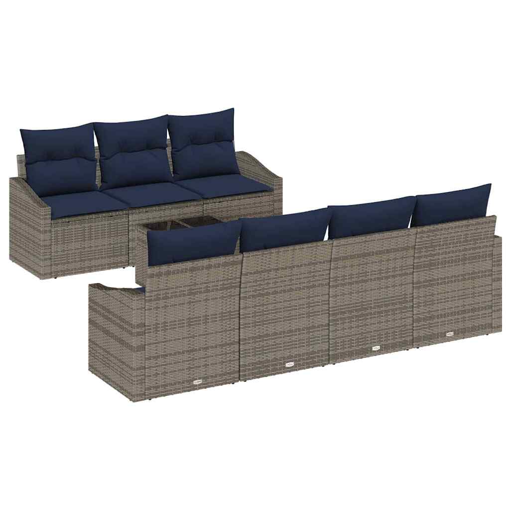 Sofa Set mit Kissen 8 pcs Grau und Marineblau Poly-Rattan