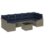 Sofa Set mit Kissen 8 pcs Grau und Marineblau Poly-Rattan