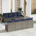 Sofa Set mit Kissen 9 pcs Grau und Marineblau Poly-Rattan