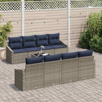 Sofa Set mit Kissen 9 pcs Grau und Marineblau Poly-Rattan