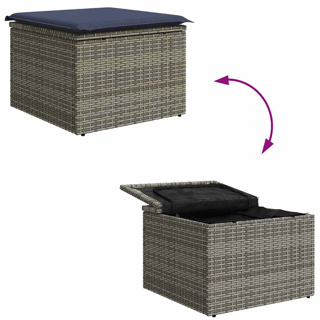 Sofa Set mit Kissen 5 pcs Grau und Marineblau Poly-Rattan