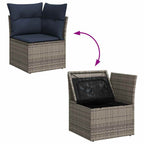 Gartensofa-set mit Kissen 4 pcs Grau und Marineblau Poly-Rattan