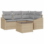 Gartensofa-set mit Kissen 5 pcs Beige und Hellgrau Poly-Rattan