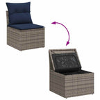 Gartensofa-set mit Kissen 5 pcs Grau und Marineblau Poly-Rattan
