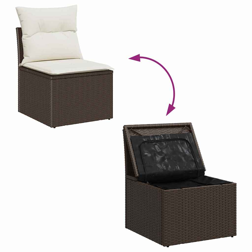 Gartensofa-set mit Kissen 6 pcs Braun und Creme Poly-Rattan