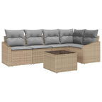 Gartensofa-set mit Kissen 6 pcs Beige und Hellgrau Poly-Rattan