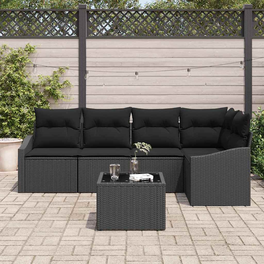 Gartensofa-set mit Kissen 6 pcs Schwarz Poly-Rattan