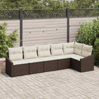 Gartensofa-set mit Kissen 6 pcs Braun und Weiß Poly-Rattan