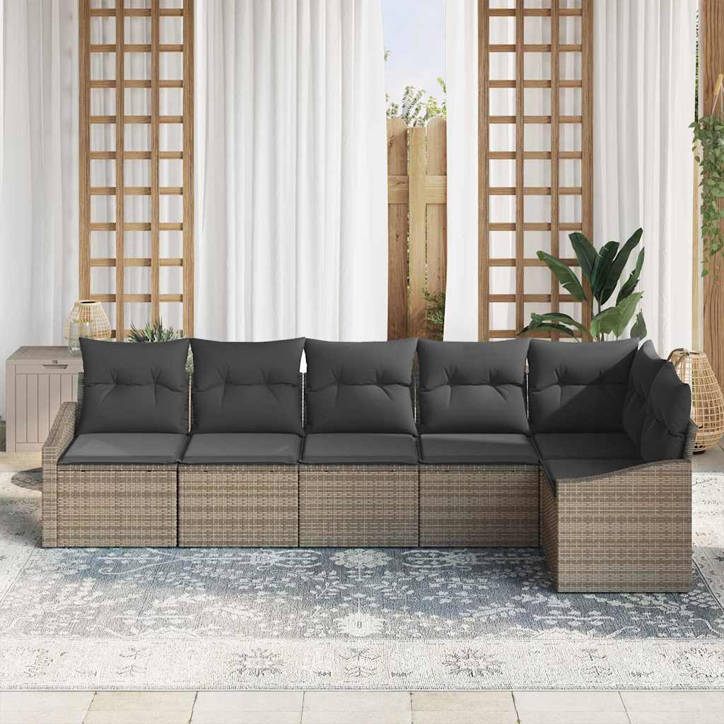 Gartensofa-set mit Kissen mit Speicher 6 pcs Grau Poly-Rattan