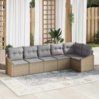 Gartensofa-set mit Kissen 6 pcs Beige und Hellgrau Poly-Rattan