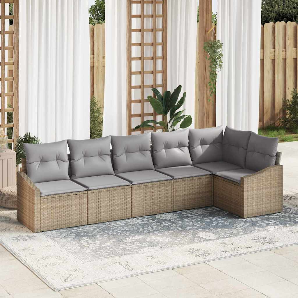 Gartensofa-set mit Kissen 6 pcs Beige und Hellgrau Poly-Rattan