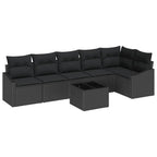 Gartensofa-set mit Kissen 7 pcs Schwarz Poly-Rattan