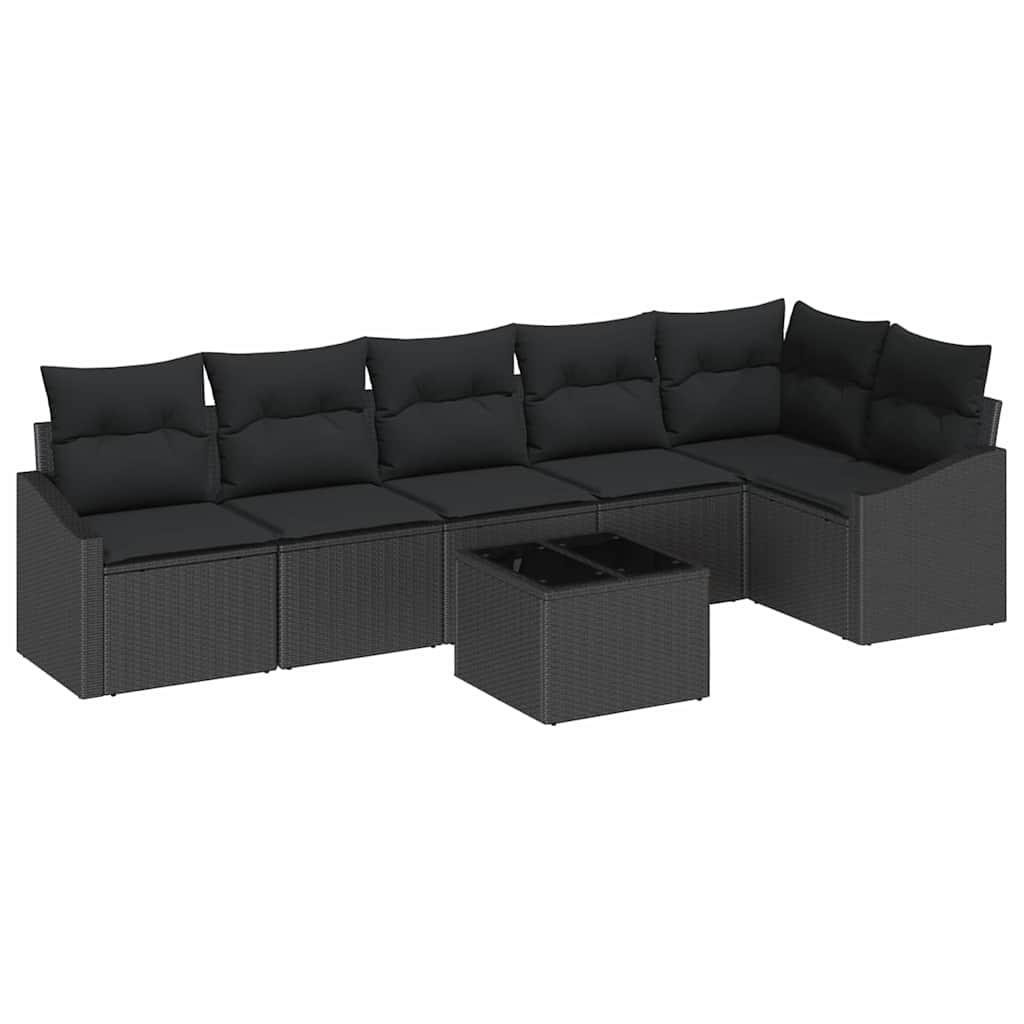 Gartensofa-set mit Kissen 7 pcs Schwarz Poly-Rattan