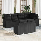 Gartensofa-set mit Kissen 7 pcs Schwarz Poly-Rattan