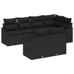 Gartensofa-set mit Kissen 7 pcs Schwarz Poly-Rattan