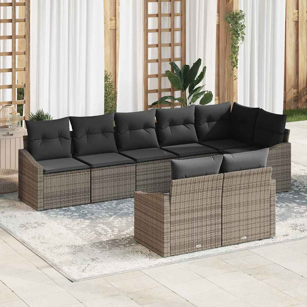 Gartensofa-set mit Kissen mit Speicher 8 pcs Grau Poly-Rattan