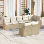 Gartensofa-set mit Kissen 8 pcs Beige und Weiß Poly-Rattan