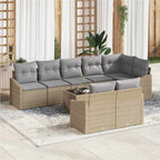Gartensofa-set mit Kissen 9 pcs Beige und Hellgrau Poly-Rattan