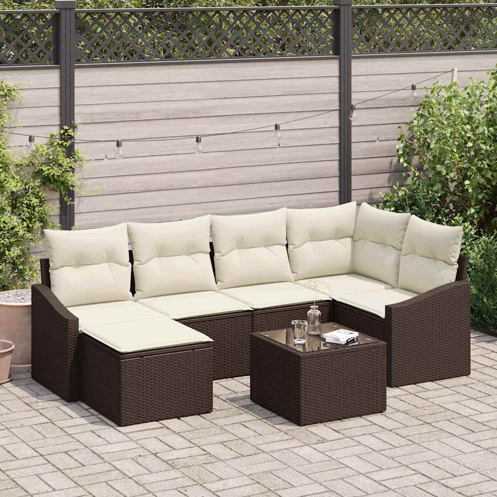 Garten Essgruppe mit Kissen mit Speicher 7 pcs Braun und Creme