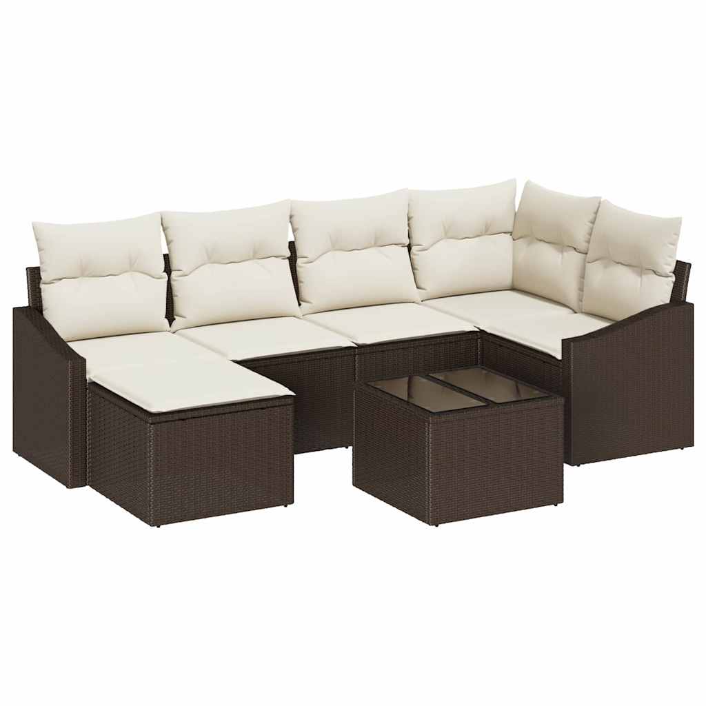 Garten Essgruppe mit Kissen mit Speicher 7 pcs Braun und Creme