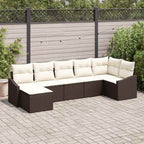 Garten-Sofa-Set mit Kissen 7 pcs Braun und Creme Poly-Rattan