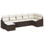 Garten-Sofa-Set mit Kissen 7 pcs Braun und Creme Poly-Rattan
