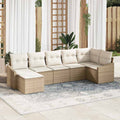 Garten-Sofa-Set mit Kissen 7 pcs Beige und Creme Poly-Rattan