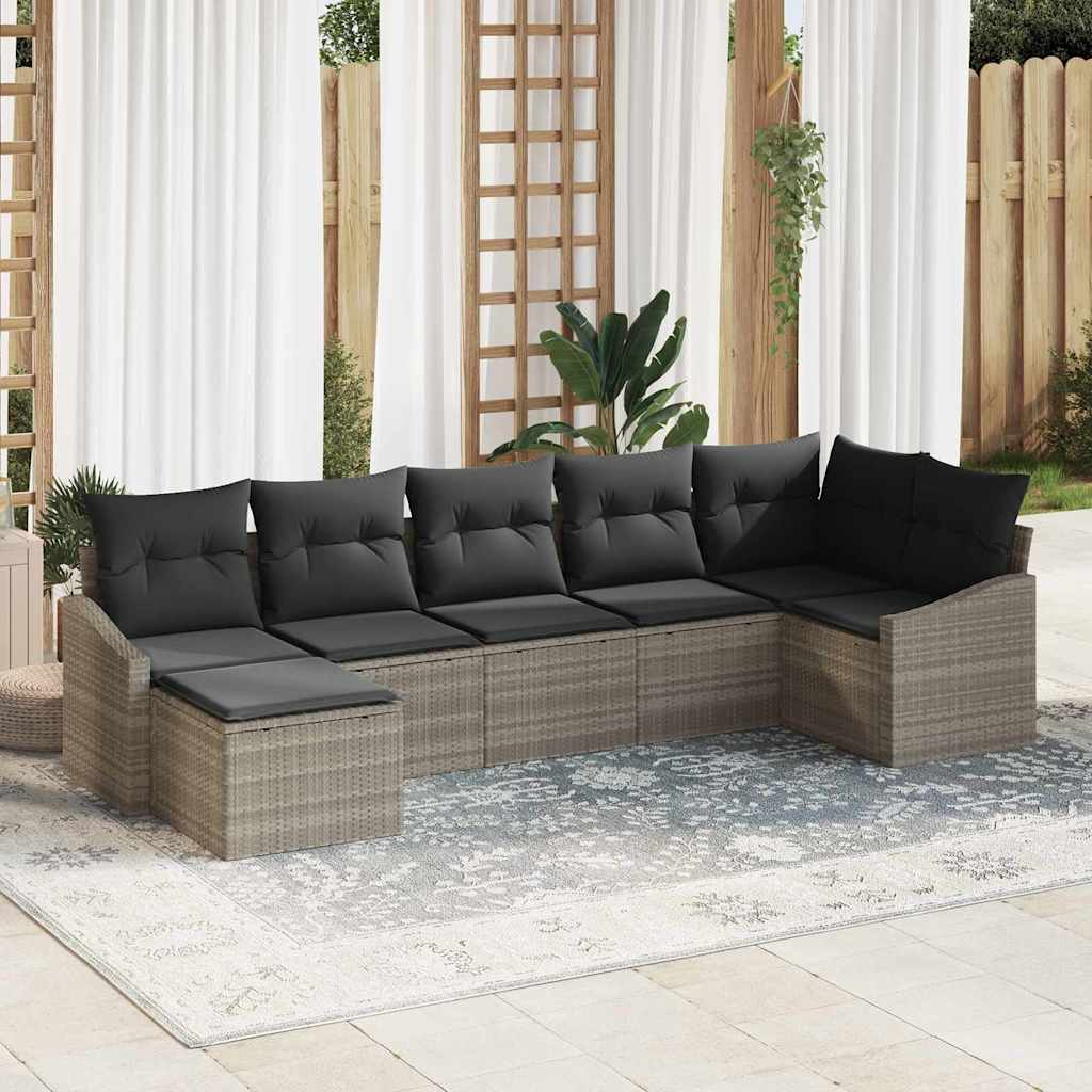 Garten-Sofa-Set mit Kissen 7 pcs Hellgrau Poly-Rattan
