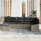 Garten-Sofa-Set mit Kissen 7 pcs Hellgrau Poly-Rattan