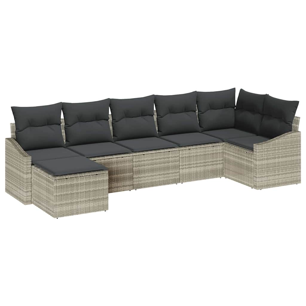 Garten-Sofa-Set mit Kissen 7 pcs Hellgrau Poly-Rattan