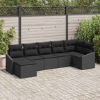 Garten-Sofa-Set mit Kissen 7 pcs Schwarz Poly-Rattan