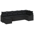 Garten-Sofa-Set mit Kissen 7 pcs Schwarz Poly-Rattan
