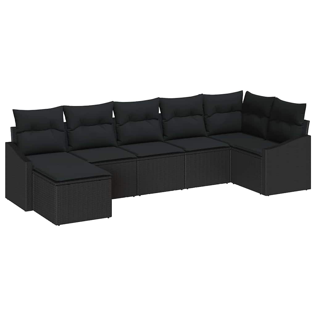 Garten-Sofa-Set mit Kissen 7 pcs Schwarz Poly-Rattan