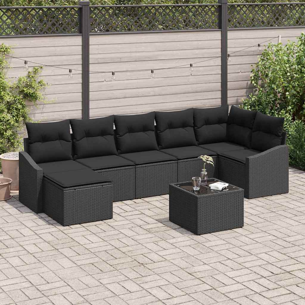 Garten-Sofa-Set mit Kissen 8 pcs Schwarz Poly-Rattan