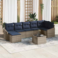 Garten-Sofa-Set mit Kissen Grau und Marineblau Poly-Rattan