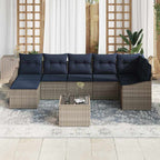 Garten-Sofa-Set mit Kissen Grau und Marineblau Poly-Rattan