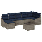 Garten-Sofa-Set mit Kissen Grau und Marineblau Poly-Rattan