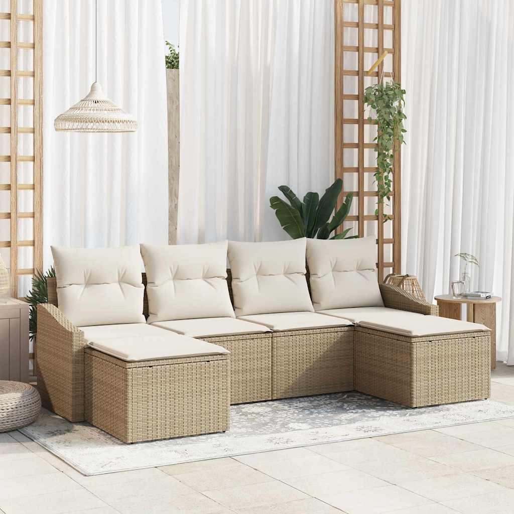 Garten Essgruppe mit Kissen mit Speicher 6 pcs Beige und Creme
