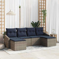 Garten-Sofa-Set 6 pcs Grau und Marineblau Poly-Rattan