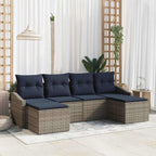 Garten-Sofa-Set 6 pcs Grau und Marineblau Poly-Rattan