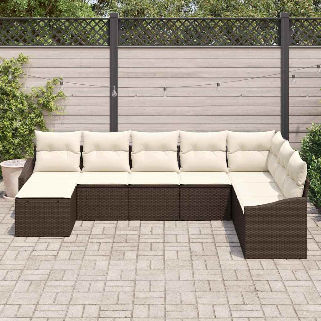 Gartensofa-set mit Kissen 8 pcs Braun und Creme Poly-Rattan