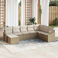 Gartensofa-set mit Kissen 8 pcs Beige und Creme Poly-Rattan